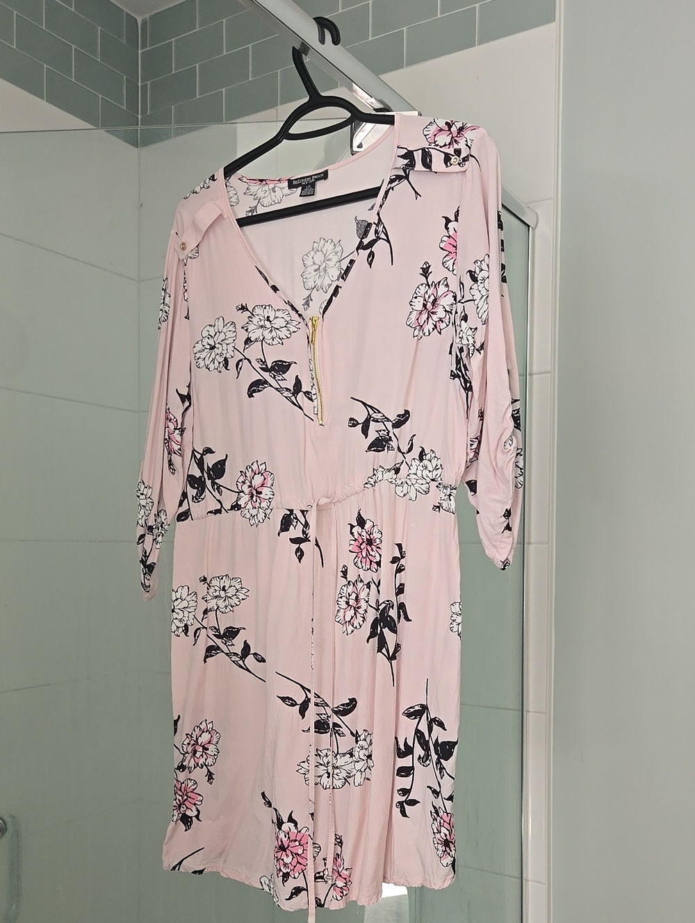 Light Pink Floral Long-Sleeve Drawstring Dress